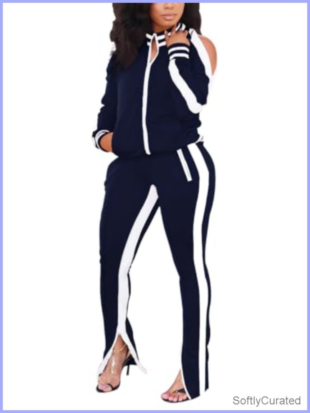 Women's 2 Piece Sweatsuit Off Shoulder Patchwork Color Block Long Pant Set